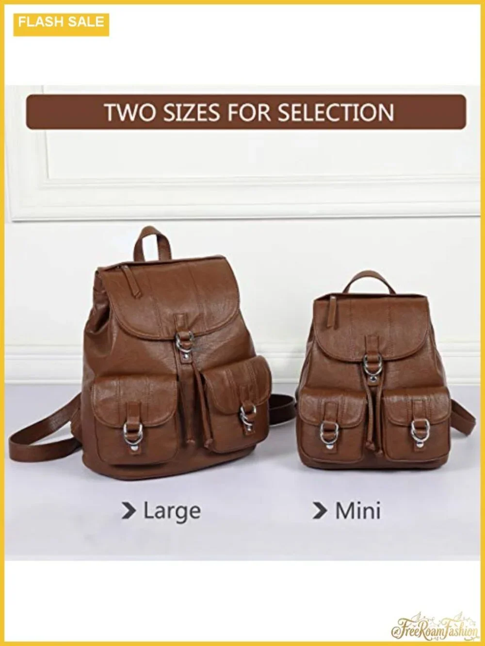 Faux Leather Mini Backpack Purse for Women, Drawstring Buckle Flap Daypack